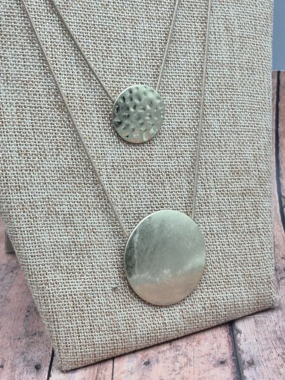 Layered Gold-Tone Necklace With Textured Circular Pendants 31